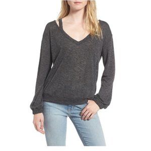 NWT Womens Splendid Ashbourne Cutout Top Black Size XL V-Neck Pullover $100